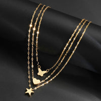 MultiLayer Gold Necklace Set for Women -3-Piece Retro Chain Choker with Lock 703
