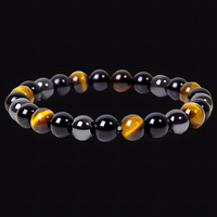 Triple Protection Bracelet 8mm Tiger Eye Black Obsidian Hematite Beaded 1499