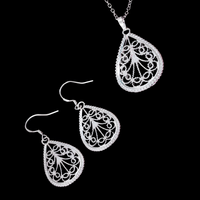 Water Drop Pendant Necklace and Earring Set-Copper Alloy 925 Silver Plating 1202