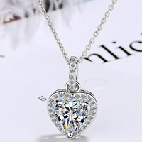 Sparkling Heart Zircon Pendant Necklace Women Copper 925 Silver plating 1220