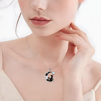 Black Cat Moon Pendant Necklace for Women – Zinc Geometric Crescent Moon 1240