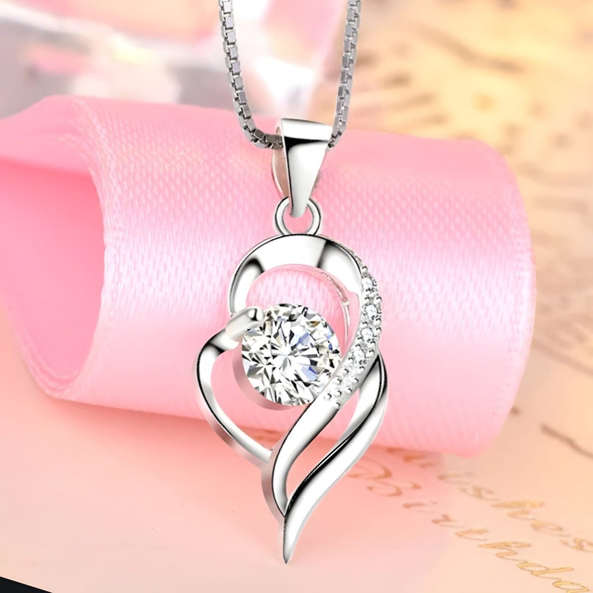 Sterling Silver Heart Necklace for Women – Real 925 Pendant with AAA Cubic 287