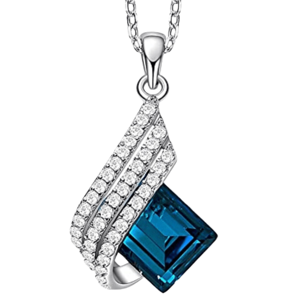Blue Shining Diva Angel Wings Crystal Pendant Necklace - Elegant Jewelry 138