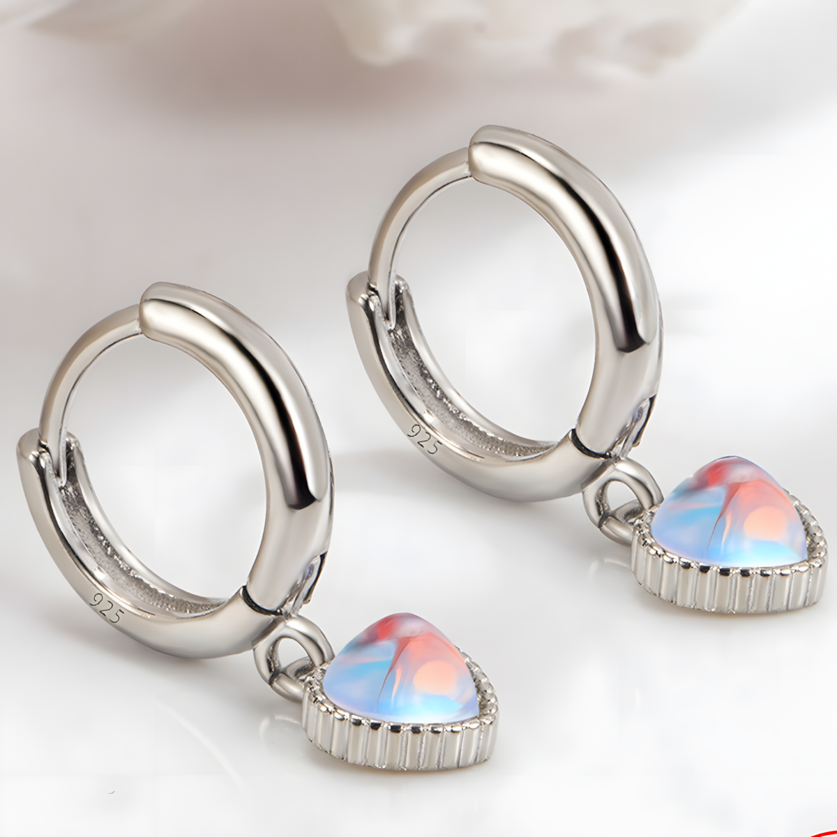 925 Silver-Plated Heart Hoop Earrings – Romantic Crystal Heart Dangle Hoops 927