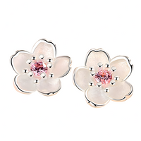 Cherry Blossom Stud Earrings for Women 925 SilverPlated Alloy Floral Design 1003