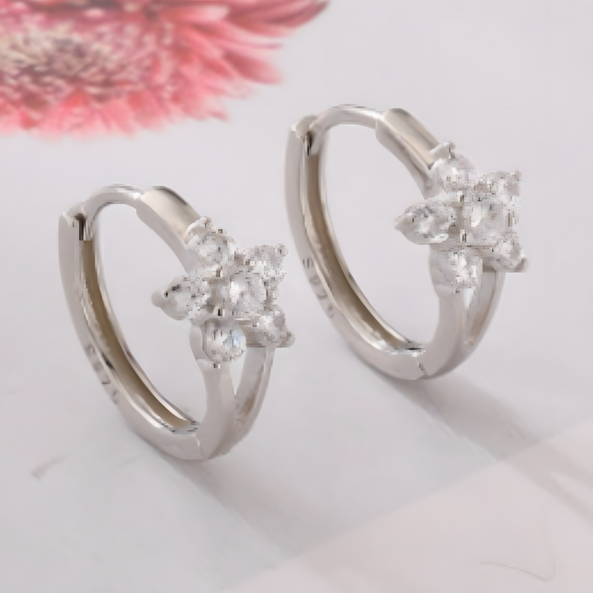 925 Silver-Plated Flower Zircon Hoop Earrings for Women Dainty Floral Huggie 935