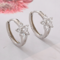 925 Silver-Plated Flower Zircon Hoop Earrings for Women Dainty Floral Huggie 935