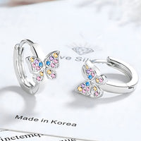 925 Sterling Silver Butterfly Hoop Earrings MultiColor Zircon Huggie 353