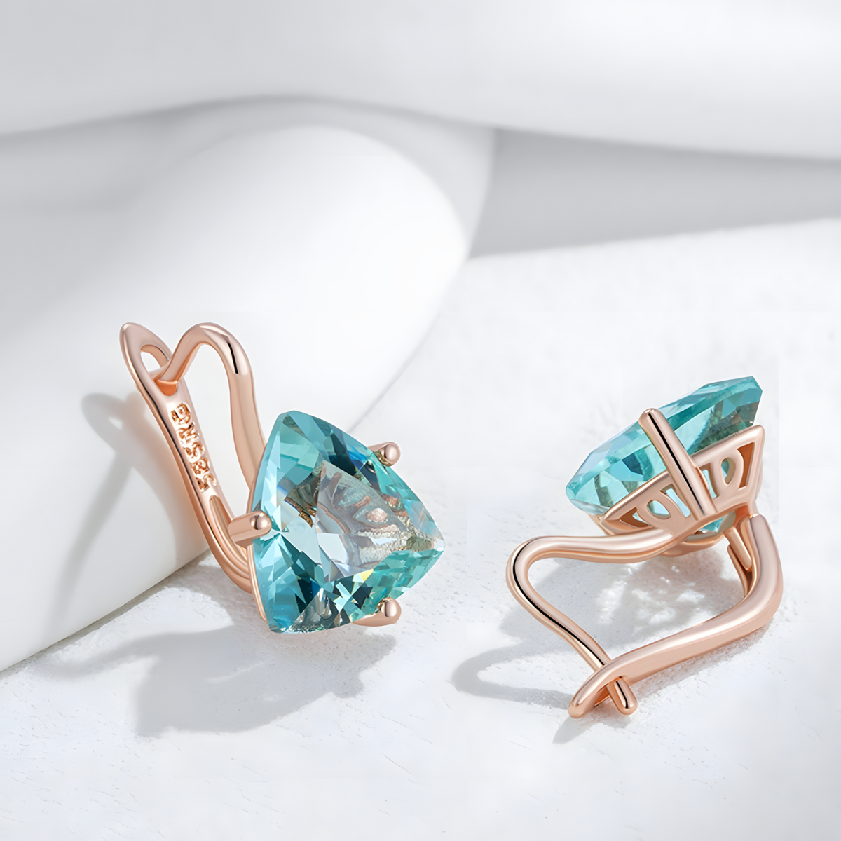 Green Natural Zircon Drop Earrings for Women, Copper Alloy 585 Rose Gold 1284