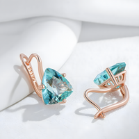 Green Natural Zircon Drop Earrings for Women, Copper Alloy 585 Rose Gold 1284