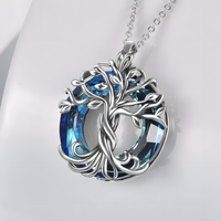 Silver Celtic Tree of Life Necklace with Dazzling Crystal Family & Harmony B78