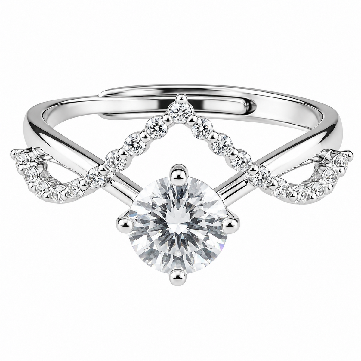 Adjustable Bypass Zircon Engagement Ring, Round Brilliant Cut Solitaire 1630