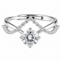Adjustable Bypass Zircon Engagement Ring, Round Brilliant Cut Solitaire 1630