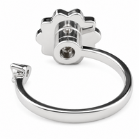 Daisy Flower Adjustable Open Ring Silver Tone Statement Ring Pink Enamel 1598