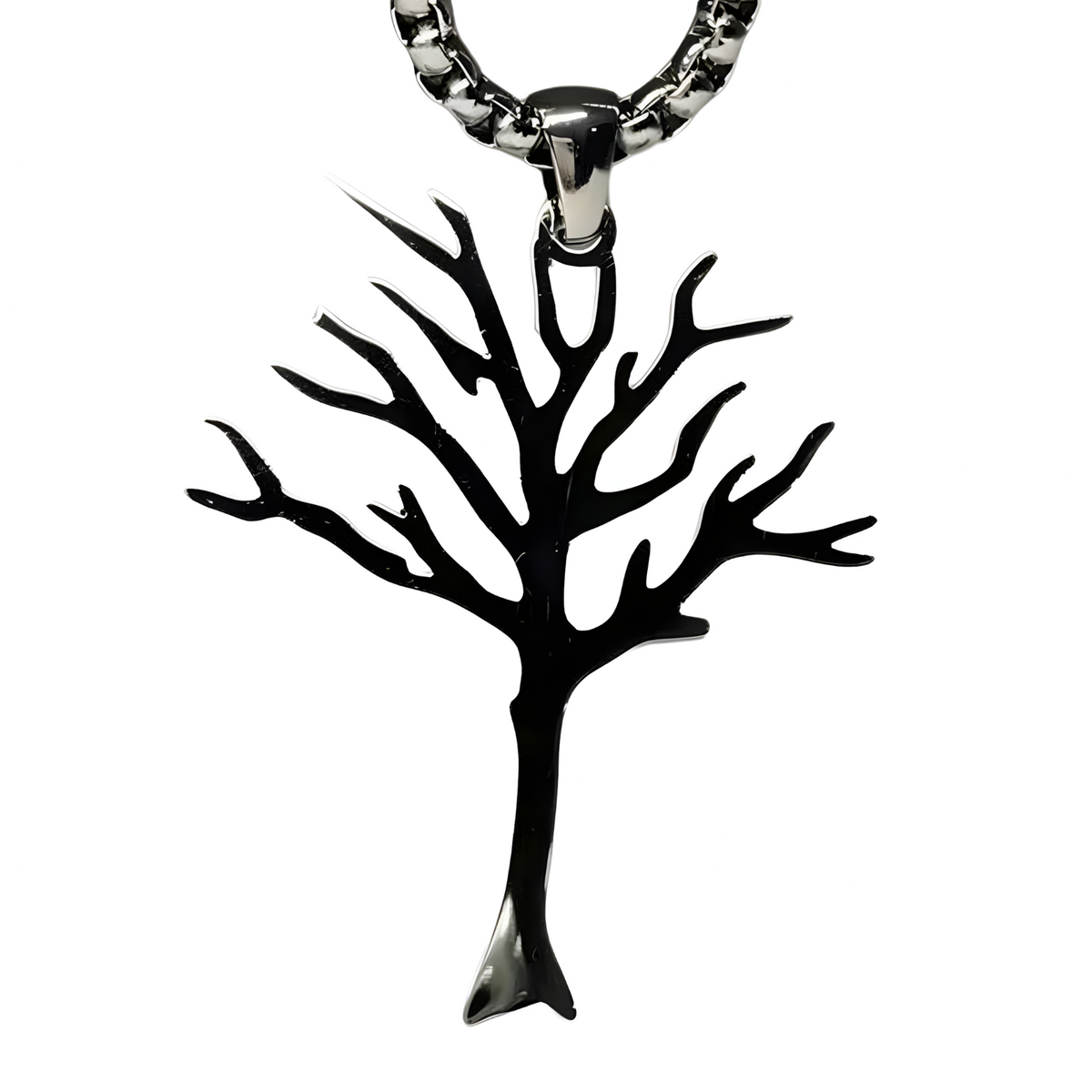 Stainless Steel Tree of Life Pendant Necklace - Modern Silver Tone Charm B85