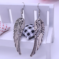 Silver Tone Angel Wing Dangle Earrings Women Feathered Design Hook Earrings B53