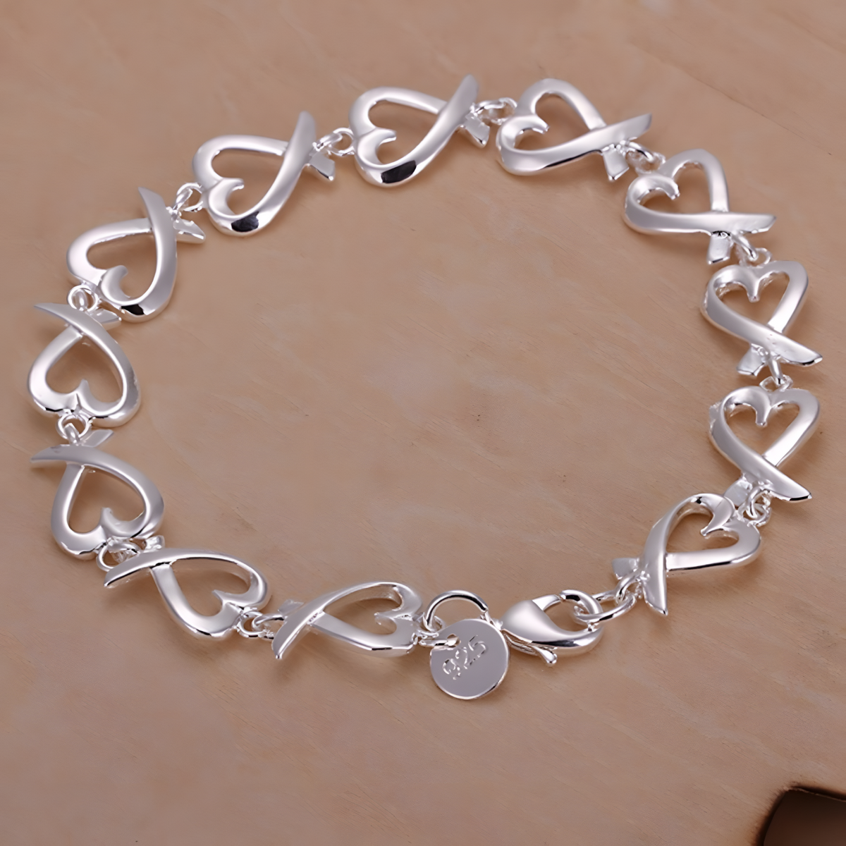 Silver Plated Heart Link Bracelet Copper Alloy with 925 Silver Plating 1210