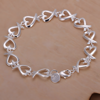 Silver Plated Heart Link Bracelet Copper Alloy with 925 Silver Plating 1210