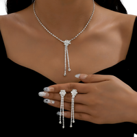 Elegant Silver Rhinestone Tassel Necklace & Earrings Set for Women – Crystal 720