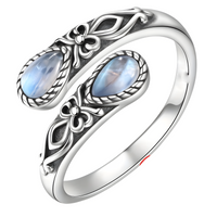 Retro Simple Flower Pattern Opening Rings Pear/Round Imitation Moonstone 506