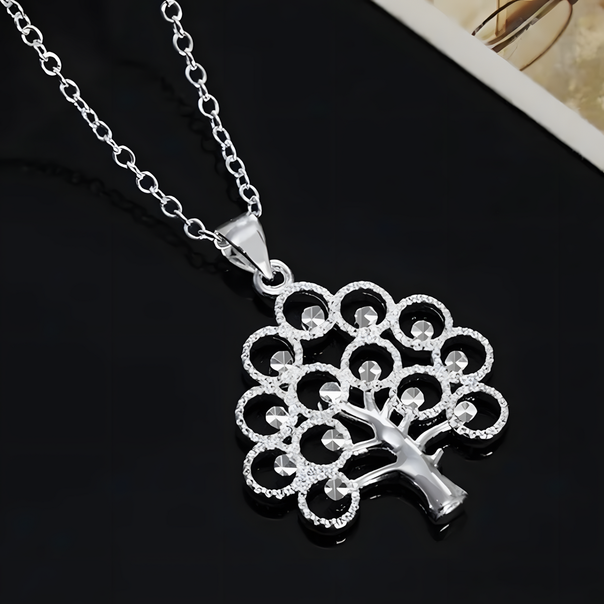925 Silver-Plated Tree of Life Pendant Necklace – 45cm Chain, Copper Alloy 895
