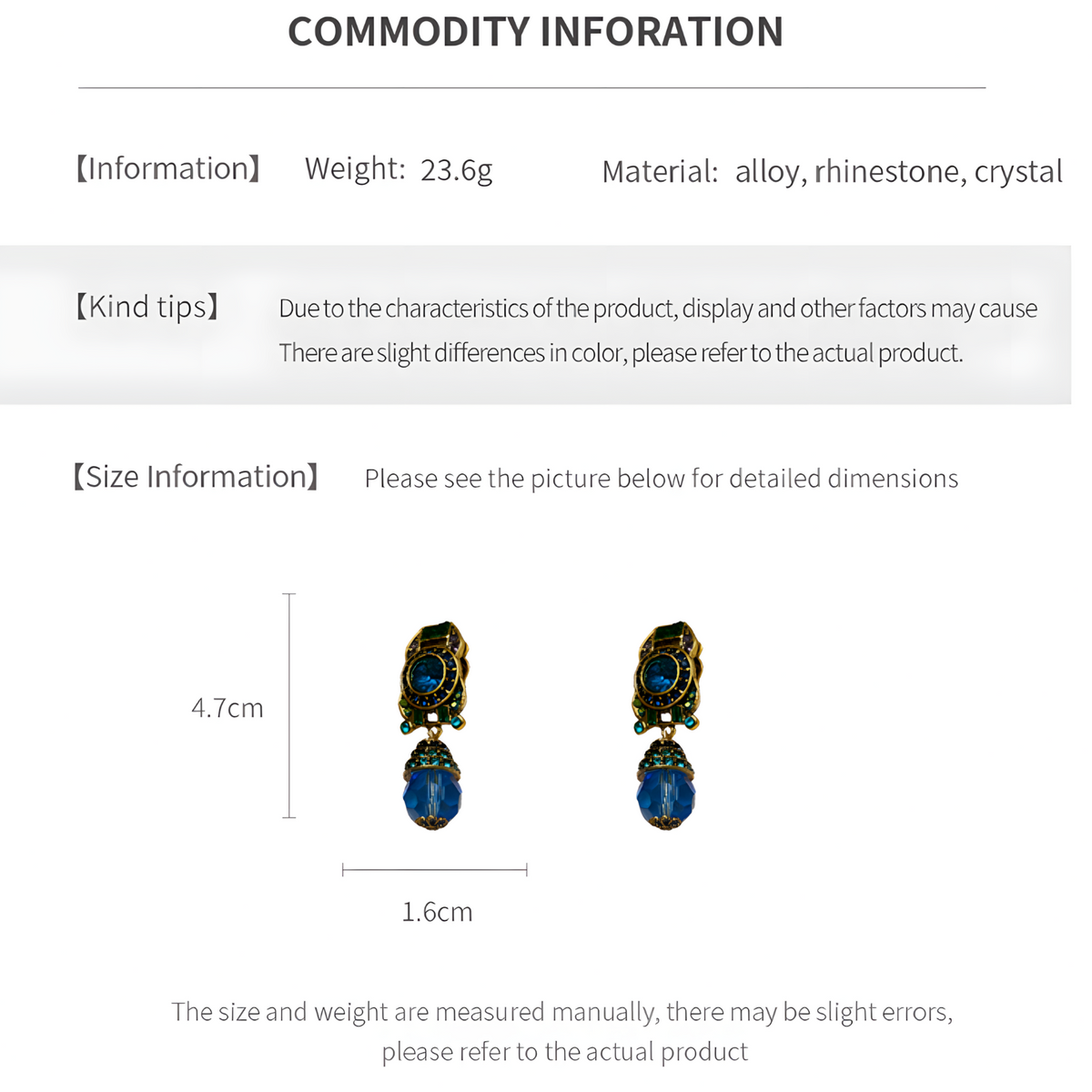 Vintage Statement Clip On Earrings For Women Geometric Rhinestone Crystal 1463