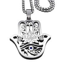 Hamsa Hand Lotus Necklace – Stainless Steel Eye Of Horus Pendant, Silver 1089