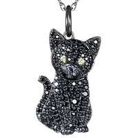 Black Crystal Cat Pendant Necklace, Multi-Tone Gold Plated Charm Pendant B249