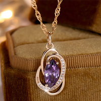 585 Rose Gold Plated Oval Purple Cubic Zirconia Pendant Necklace for Women 1288