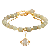 Unified Jewellery Green Beaded Ginkgo Leaf Charm Layered Bracelet 1900