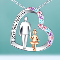 "I Love You Forever" Father Daughter Heart Necklace Pendant Cubic Zirconia B56