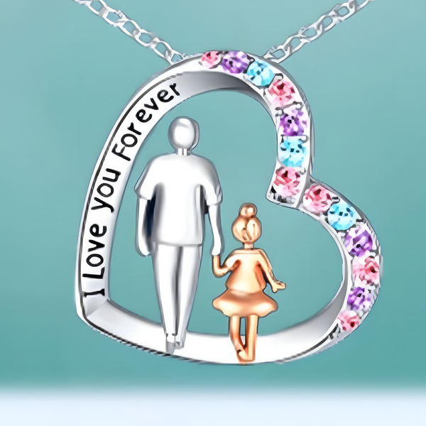 "I Love You Forever" Father Daughter Heart Necklace Pendant Cubic Zirconia B56