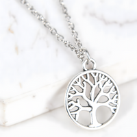 Antique Silver Plated Life Tree Pendant Necklace, Unisex Retro Charm Amulet B134