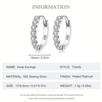 925 Sterling Silver Trendy Hoop Earrings, 13mm Diameter, Platinum Plated 147