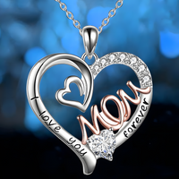 Mom Heart Pendant Necklace Women – Copper Alloy with Silver-Tone & RoseGold 1151