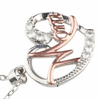 Two Tone Mom Heart Necklace Silver And Rose Gold Pendant Cubic Zirconia 1363