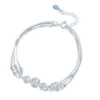 925 Sterling Silver Multi-Strand Snake Chain Bracelet Women Textured Beads 415