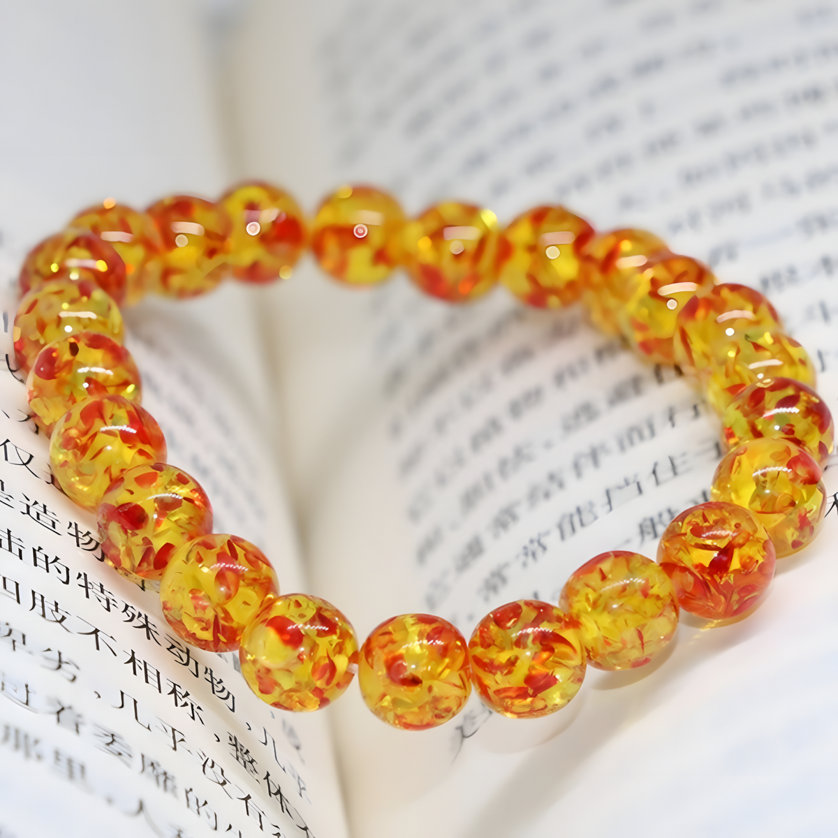 8mm Natural Amber Bead Bracelet, Unisex Stretch Bangle, Buddha Charm 528