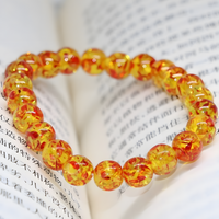 8mm Natural Amber Bead Bracelet, Unisex Stretch Bangle, Buddha Charm 528