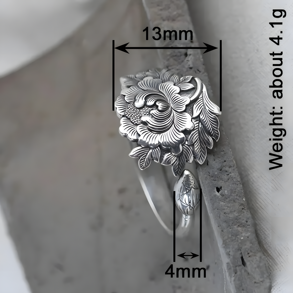 Unified Jewellery Premium Floral Statement Ring Adjustable 13mm Women 1832