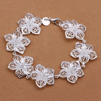 925 Silver Plated Filigree Flower Bracelet, Adjustable Women's Jewellery 422