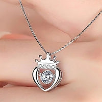 925 Sterling Silver Crown Heart Dancing Zircon Necklace – Elegant Box Chain 252