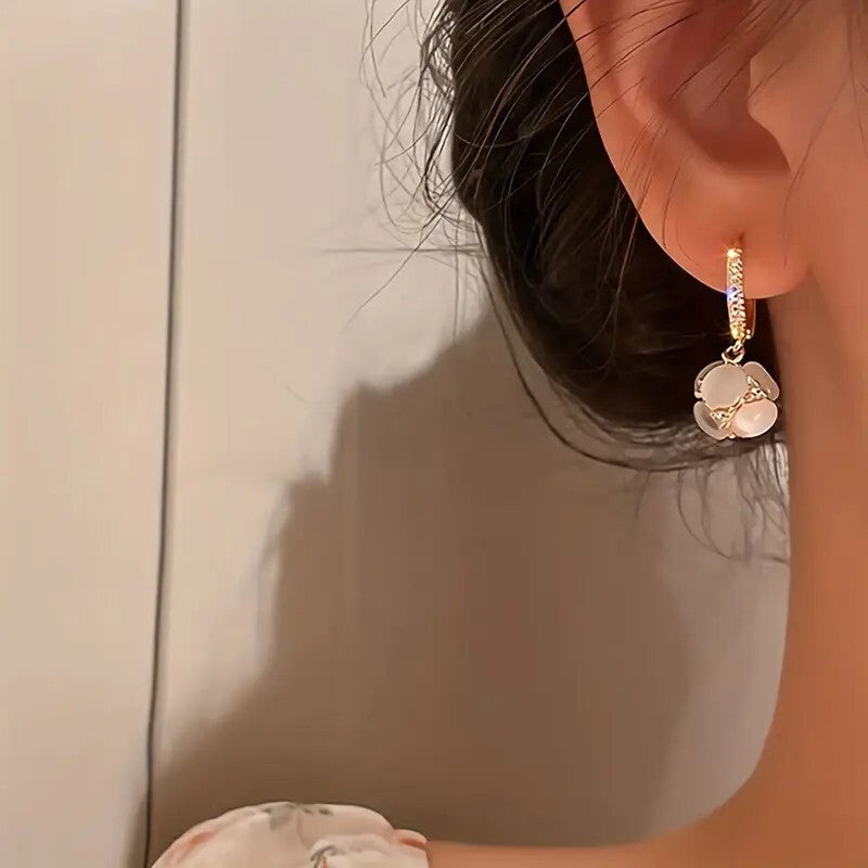 Exquisite Ball Design Moonstone Inlaid Dangle Earring Elegant Luxury Style 75 UK
