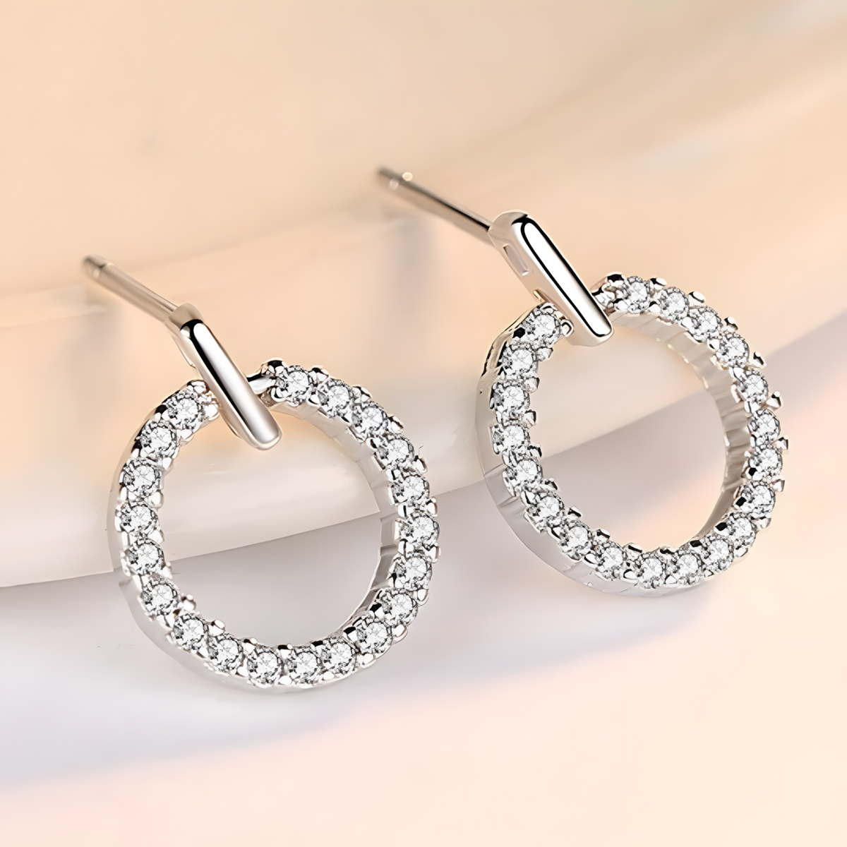 925 Sterling Silver Circle Hoop Earring Elegant Crystal Stud Hoops for Women 323