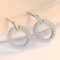 925 Sterling Silver Circle Hoop Earring Elegant Crystal Stud Hoops for Women 323