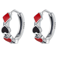 925 Sterling Silver Heart & Spade Hoop Earrings Women Red & Black Enamel 837