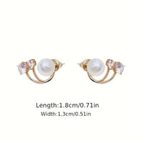 925 Silver Needle Faux Pearl & Two Zircon Earrings Elegant Silver Plated 21 UK