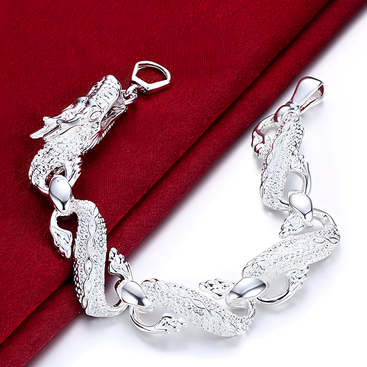 925 Silver-Plated Dragon Chain Bracelet for Men & Women –Classic 20cm Animal 892