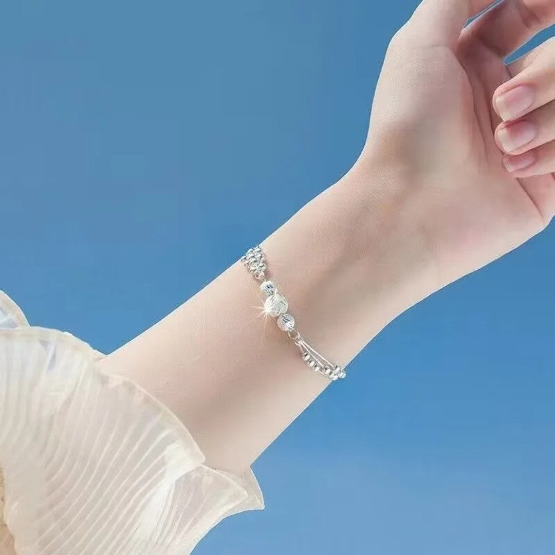 925 Sterling Silver Multi-Strand Snake Chain Bracelet Women Textured Beads 415