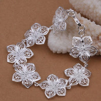 925 Silver Plated Filigree Flower Bracelet, Adjustable Women's Jewellery 422
